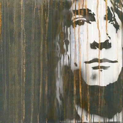 Tapet Grunge cu textura metalica si portret stenciled