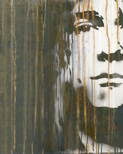 Tapet Grunge cu textura metalica si portret stenciled