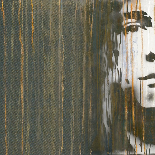 Tapet Grunge cu textura metalica si portret stenciled