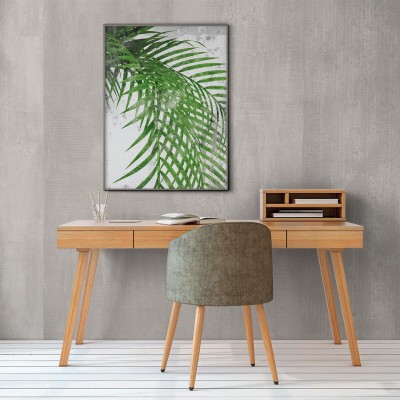Wallpaper Oslo Mud cu o frunza verde pe un fundal gri
