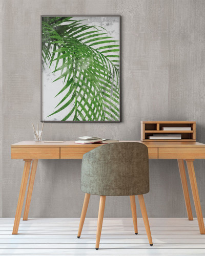 Wallpaper Oslo Mud cu o frunza verde pe un fundal gri