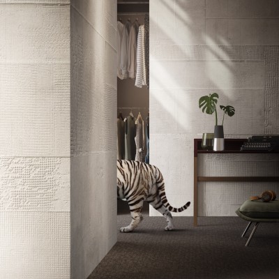 Tapet Malmoe White cu design texturat, aspect betonat