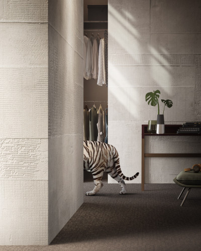 Tapet Malmoe White cu design texturat, aspect betonat