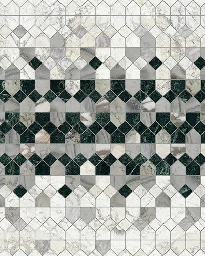 Tapet Alpi Pullover cu marmură gri și verde în forma unor romburi geometrice