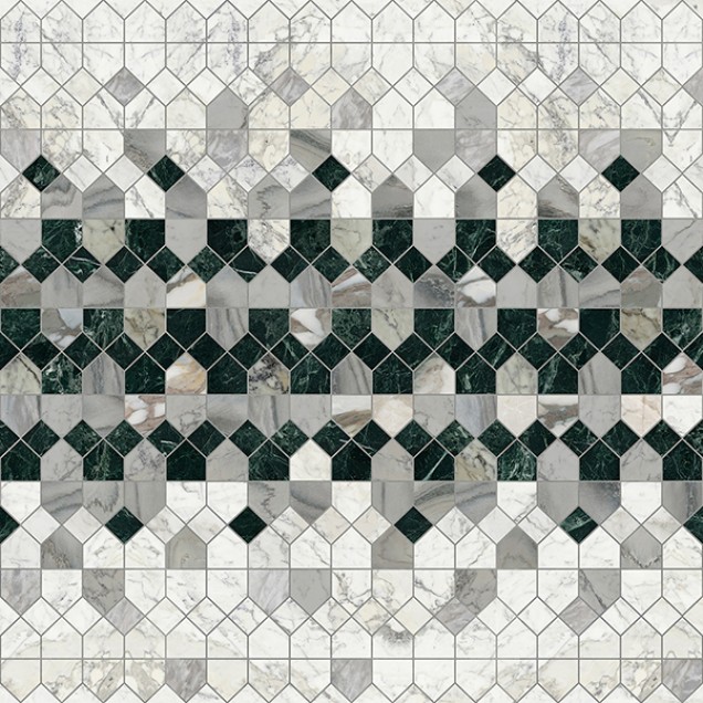 Tapet Alpi Pullover cu marmură gri și verde în forma unor romburi geometrice
