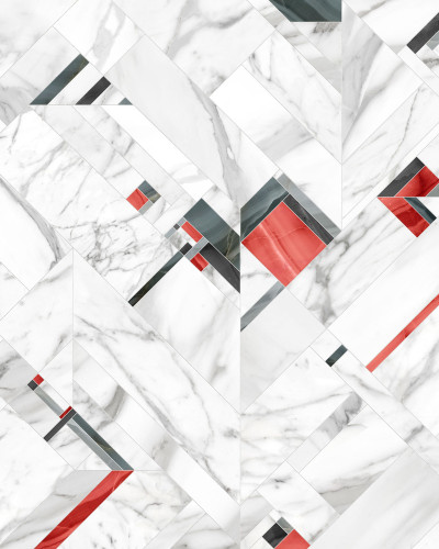 Tapet Fifth Avenue, Red, cu un design modern inspirat de marmura alba cu accente de rosu si gri.