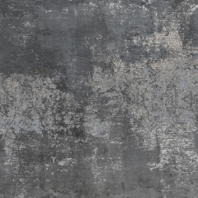 Tapet Camelot, Black, cu design beton rustic și motive florale
