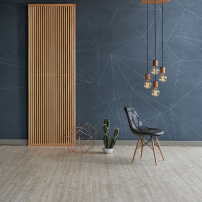 Tapet cu design geometric abstract, cu linii fine albe pe un fundal albastru inchis