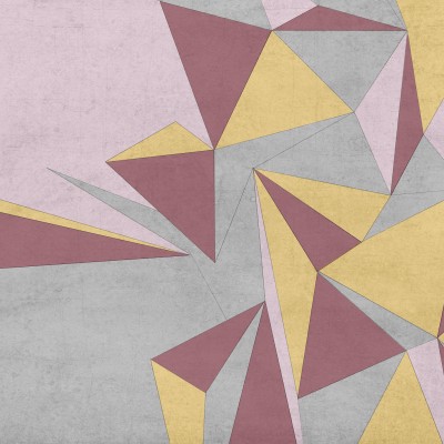 Tapet geometric abstract cu culori pastelate, roșu, galben și gri