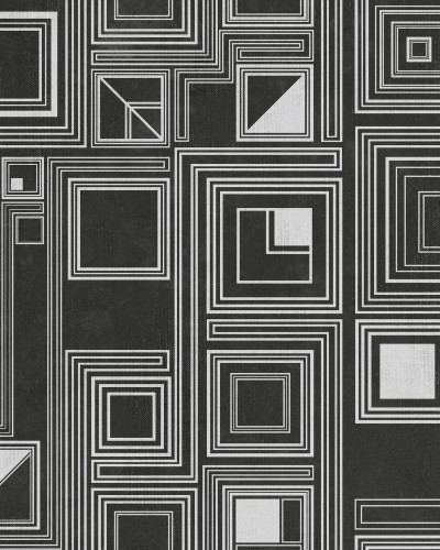 Wallpaper cu design geometric abstract, cu forme de labirint, în nuanțe de negru și alb