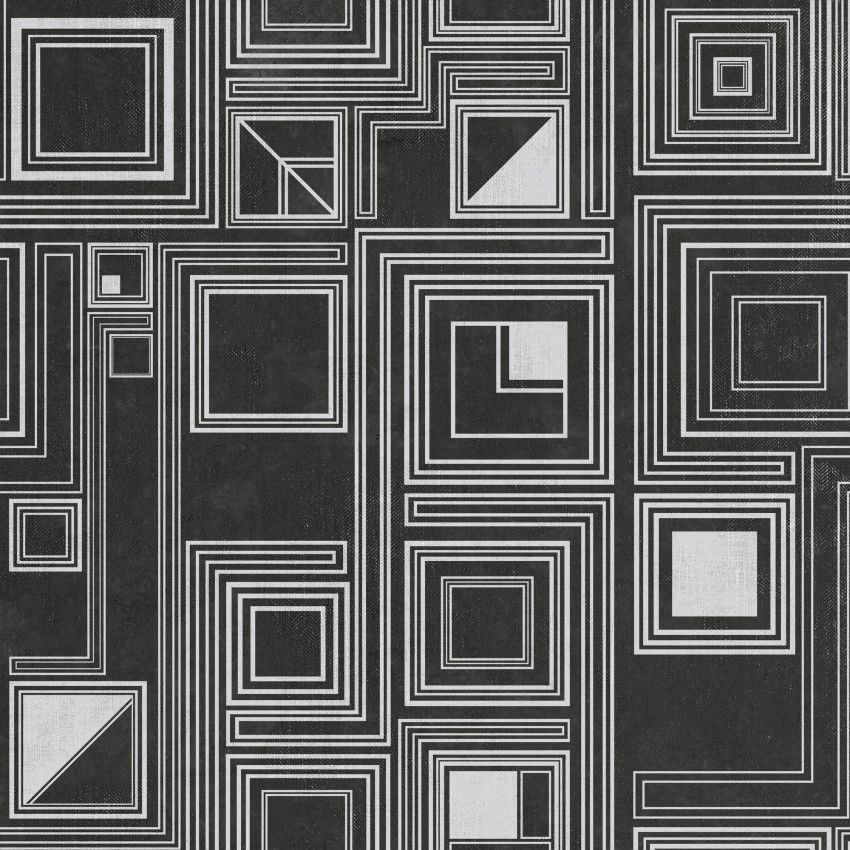 Wallpaper cu design geometric abstract, cu forme de labirint, în nuanțe de negru și alb