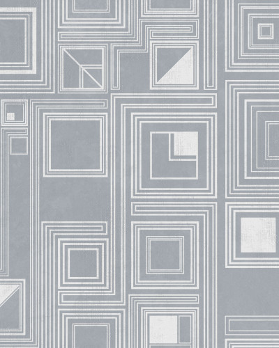 Tapet Labirinto, Grey Blue, cu design abstract de linii fine și gri deschis pe fond gri închis.