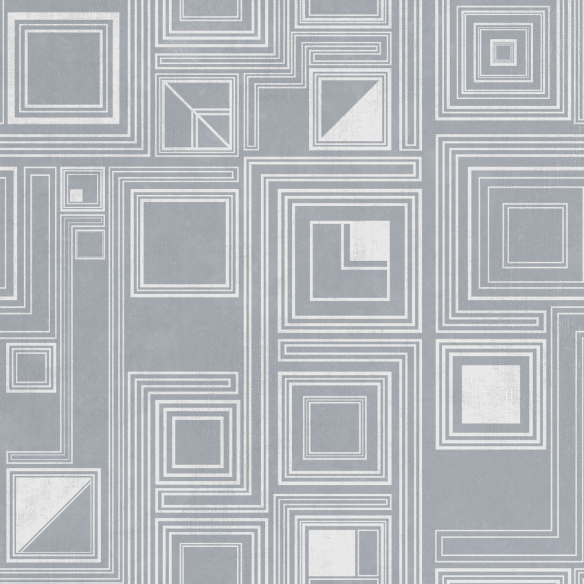 Tapet Labirinto, Grey Blue, cu design abstract de linii fine și gri deschis pe fond gri închis.