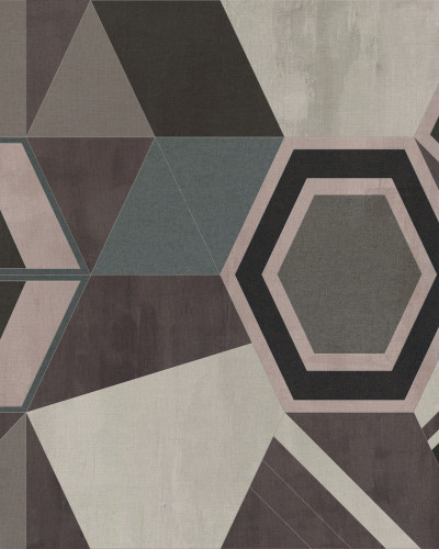 Tapet Forma cu design geometric abstract, in nuante de gri si albastru
