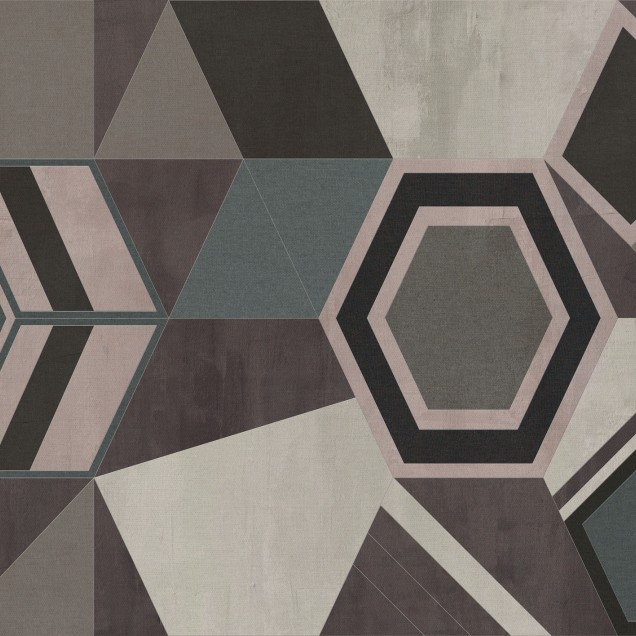 Tapet Forma cu design geometric abstract, in nuante de gri si albastru