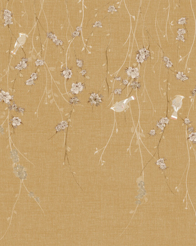 Tapet cu model floral, Waxwing, Mustard