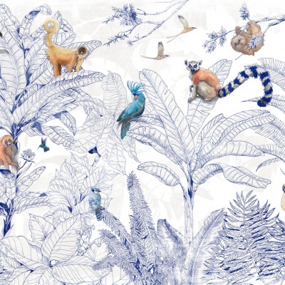 Tapet Jungle Club Blue cu design exotic