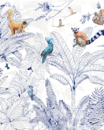 Tapet Jungle Club Blue cu design exotic