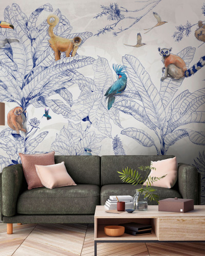 Tapet Jungle Club Blue cu design exotic