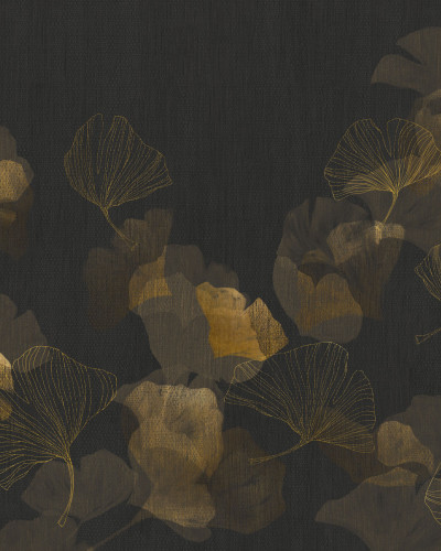 Ginko, Negru tapet, imagine cu un pat în dormitor,  Ginko, Negru tapet pe perete, dormitor elegant