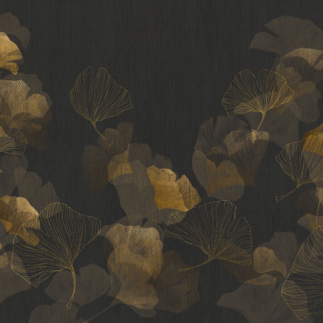 Ginko, Negru tapet, imagine cu un pat în dormitor,  Ginko, Negru tapet pe perete, dormitor elegant