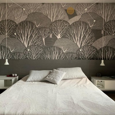 Tapet cu design modern de pădure și copaci