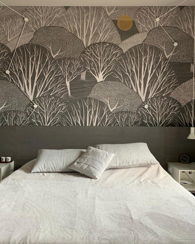 Tapet cu design modern de pădure și copaci