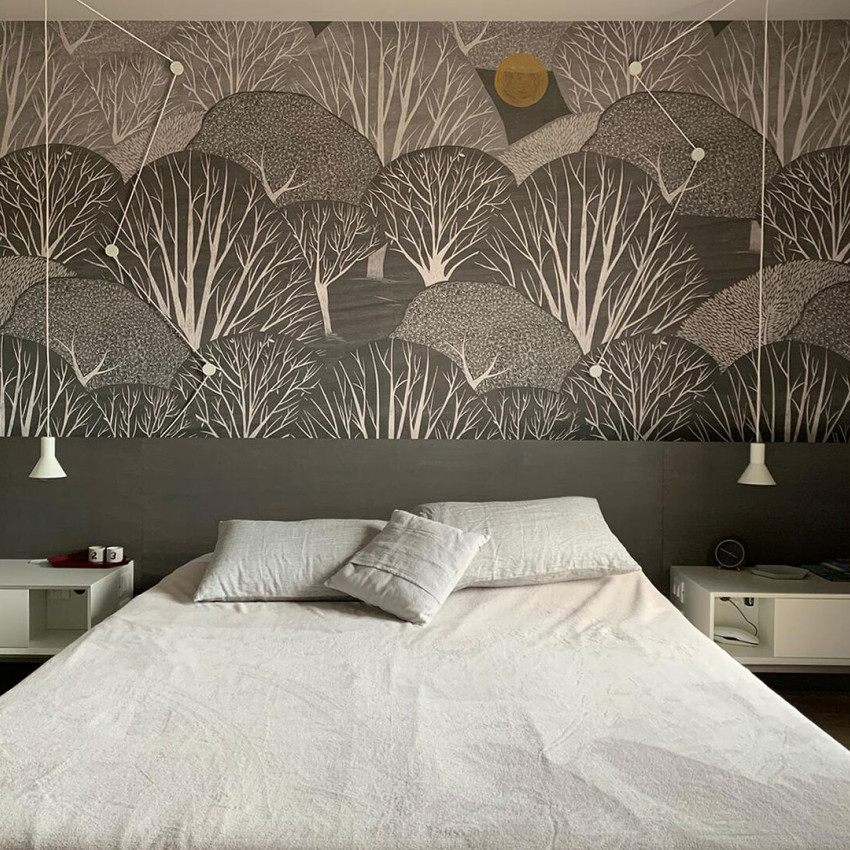 Tapet cu design modern de pădure și copaci
