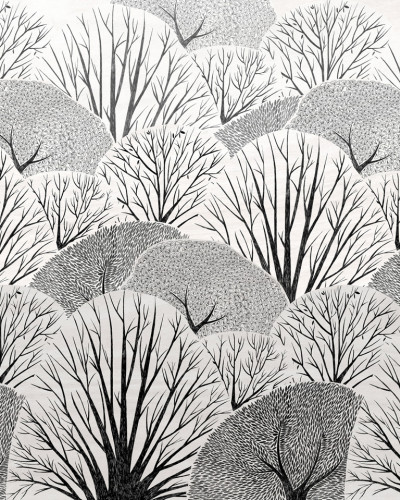 Wallpaper cu design modern si elegant, cu copaci goi pe un fundal alb