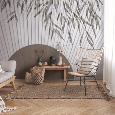 Tapet Yugen, cu design minimalist inspirat de natură, cu ramuri delicate pe un fundal texturat.
