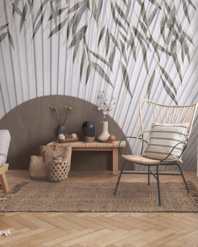 Tapet Yugen, cu design minimalist inspirat de natură, cu ramuri delicate pe un fundal texturat.