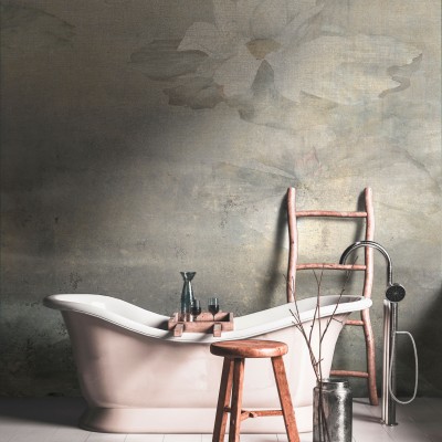 Tapet Giverny Grey cu design abstract in nuante de gri, perfect pentru living, dormitor sau baie