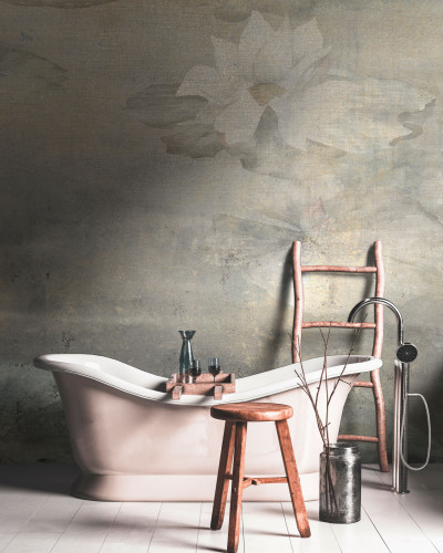 Tapet Giverny Grey cu design abstract in nuante de gri, perfect pentru living, dormitor sau baie