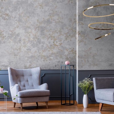 Tapet cu textura de beton și detalii florale - London