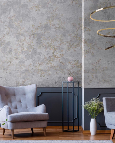 Tapet cu textura de beton și detalii florale - London