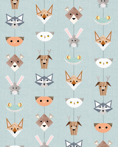 Tapet cu animale de pădure, design minimalist, culori calde