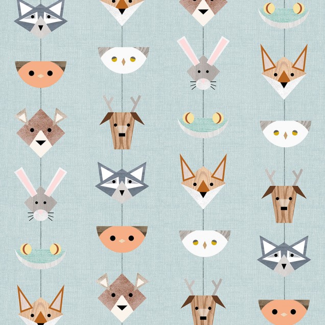 Tapet cu animale de pădure, design minimalist, culori calde