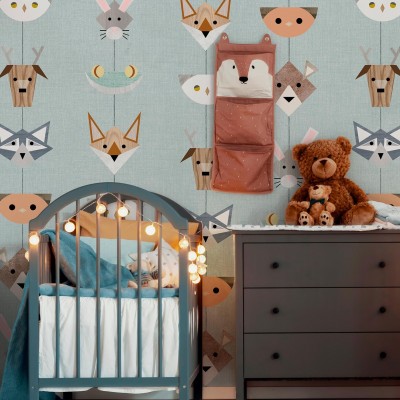 Tapet cu animale de pădure, design minimalist, culori calde