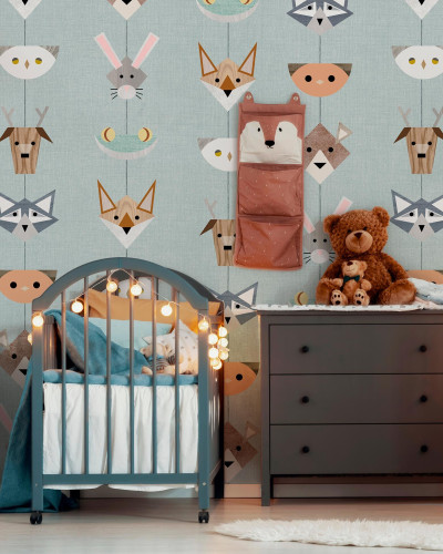 Tapet cu animale de pădure, design minimalist, culori calde