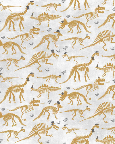 Wallpaper cu schelete de dinozauri in culori calde de ocra