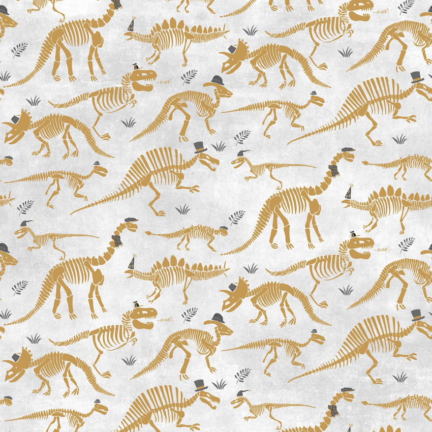 Wallpaper cu schelete de dinozauri in culori calde de ocra