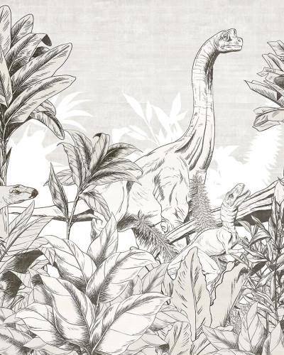 Tapet cu dinozauri și plante tropicale