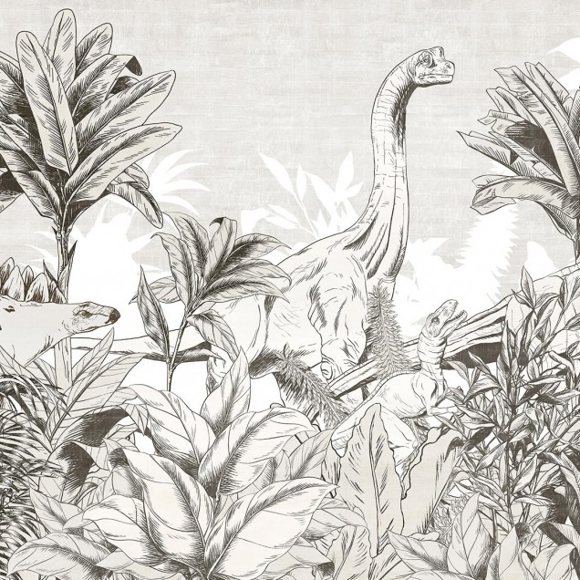 Tapet cu dinozauri și plante tropicale