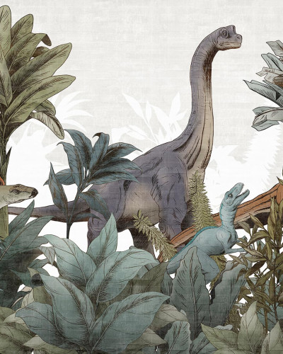 Tapet cu dinozauri și plante tropicale