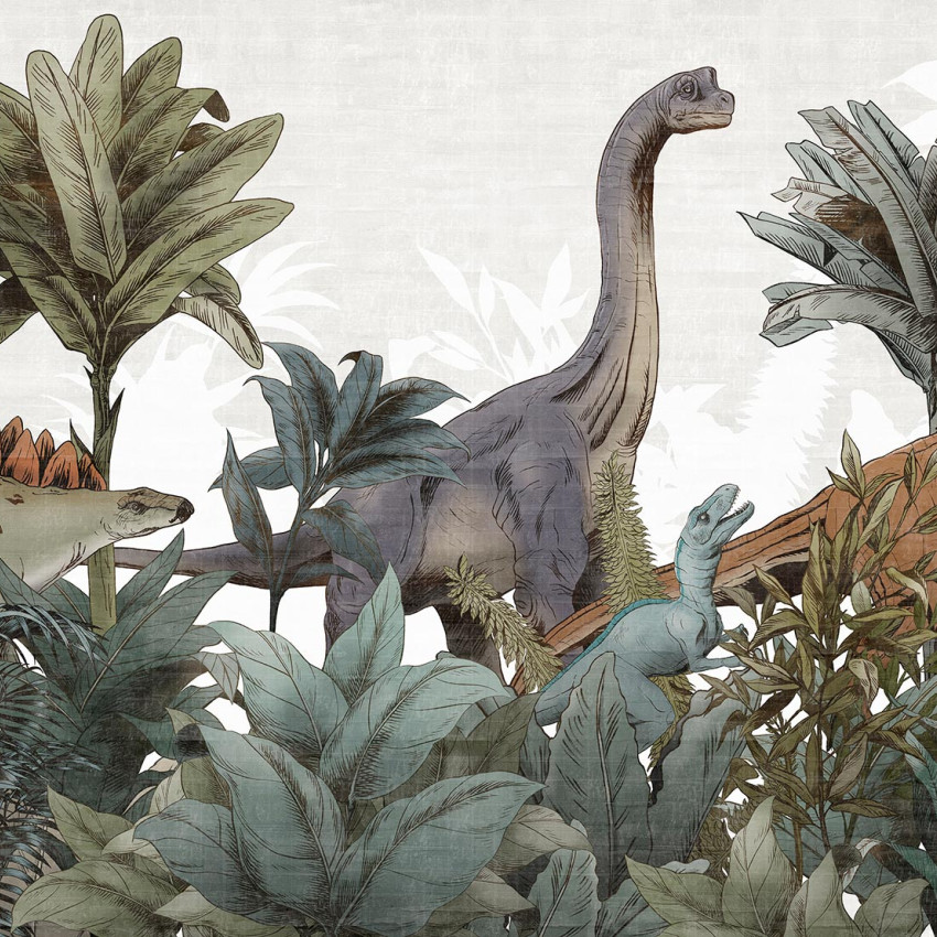 Tapet cu dinozauri și plante tropicale