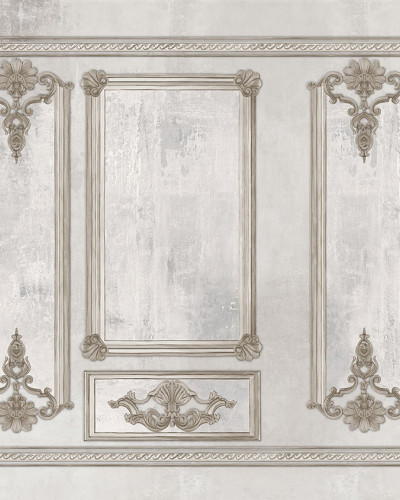 Tapet Noblesse White cu design clasic, decoratiuni ornamentale si finisaj texturat.