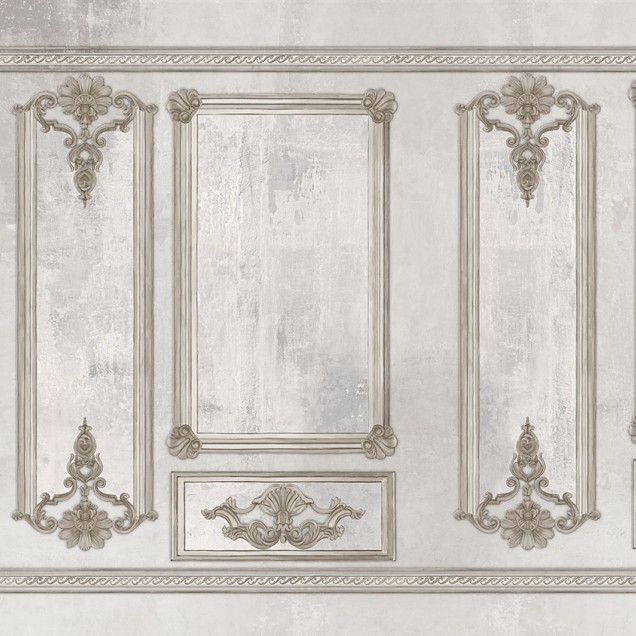 Tapet Noblesse White cu design clasic, decoratiuni ornamentale si finisaj texturat.