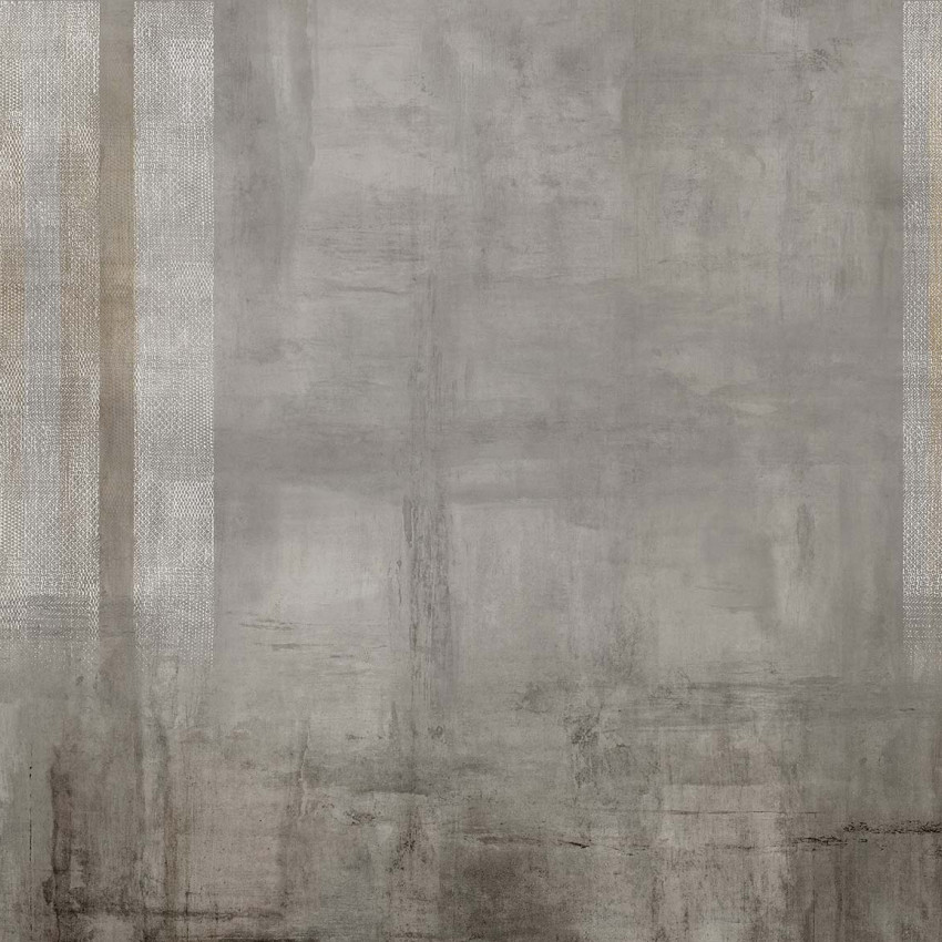 Tapet modern cu textura de beton gri si doua benzi verticale subtile.
