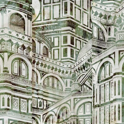 Tapet cu design abstract inspirat din Duomo din Florența, în nuanțe de verde.