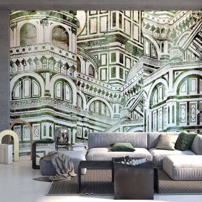 Tapet cu design abstract inspirat din Duomo din Florența, în nuanțe de verde.